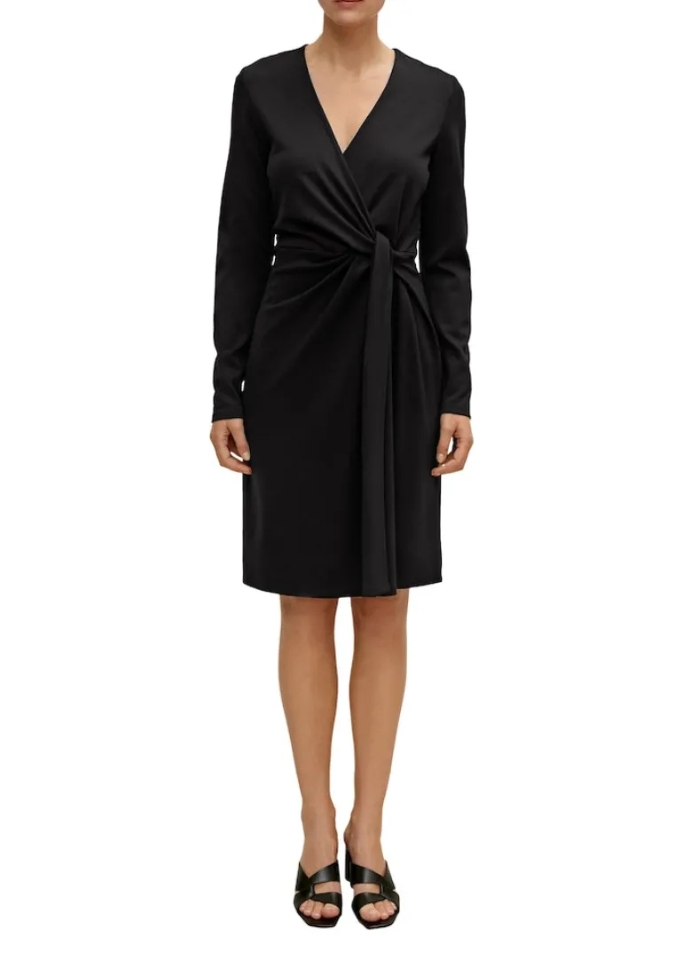 Kleid in Wickeloptik schwarz