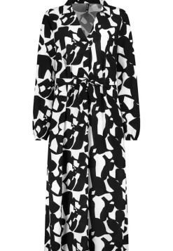 Kleid mit Bindegürtel graphics: black-offwhite