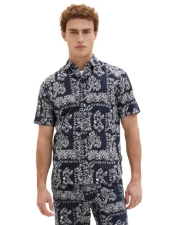 Kurzarmhemd mit Paisleyprint navy big paisley design