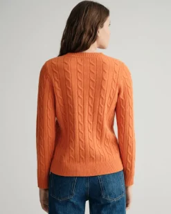 Lambswool Rundhalspullover mit Zopfmuster golden orange