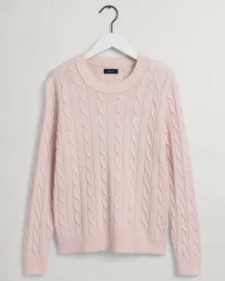 Lambswool Rundhalspullover mit Zopfmuster light pink