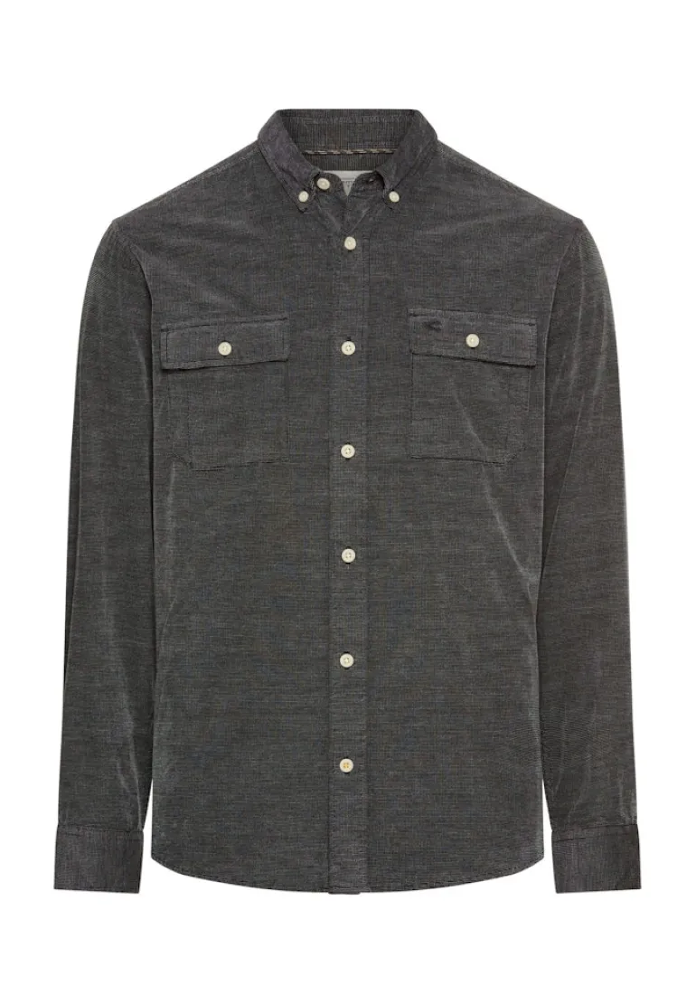 Langarmhemd mit aufgesetzten Taschen asphalt
