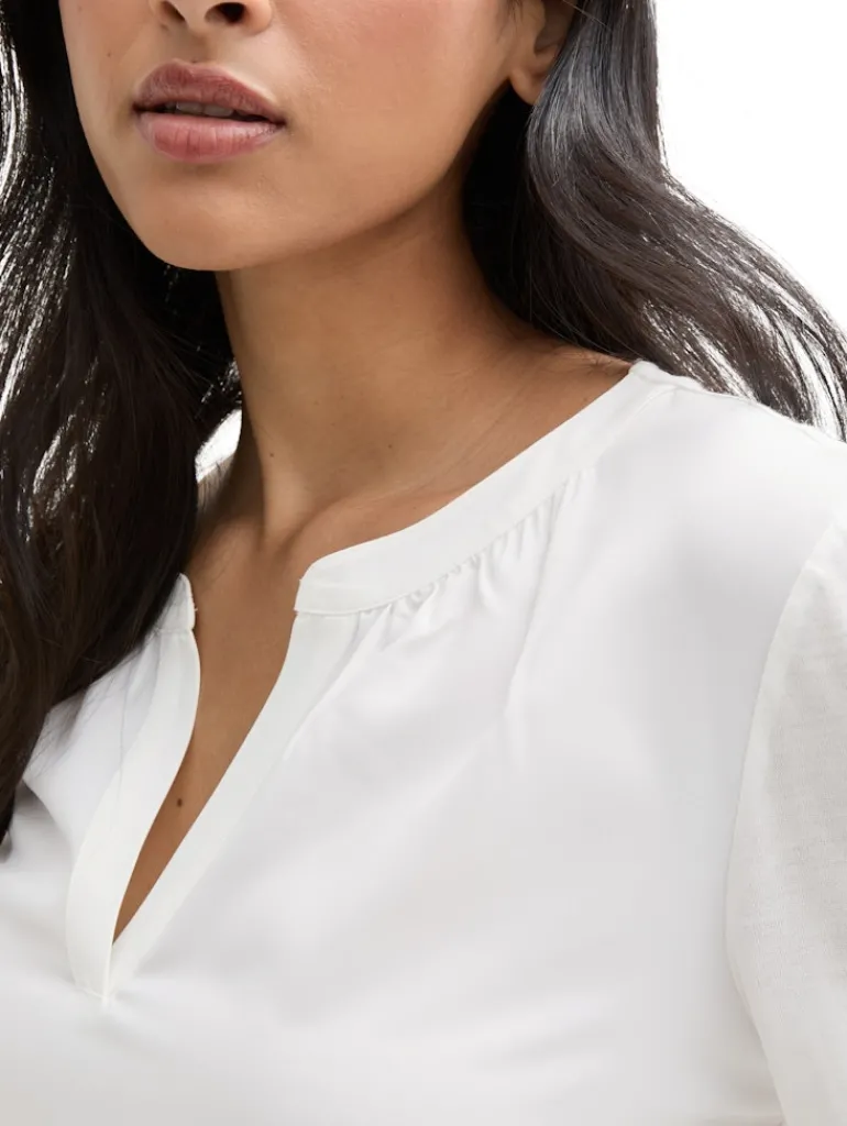 Langarmshirt im Material-Mix whisper white