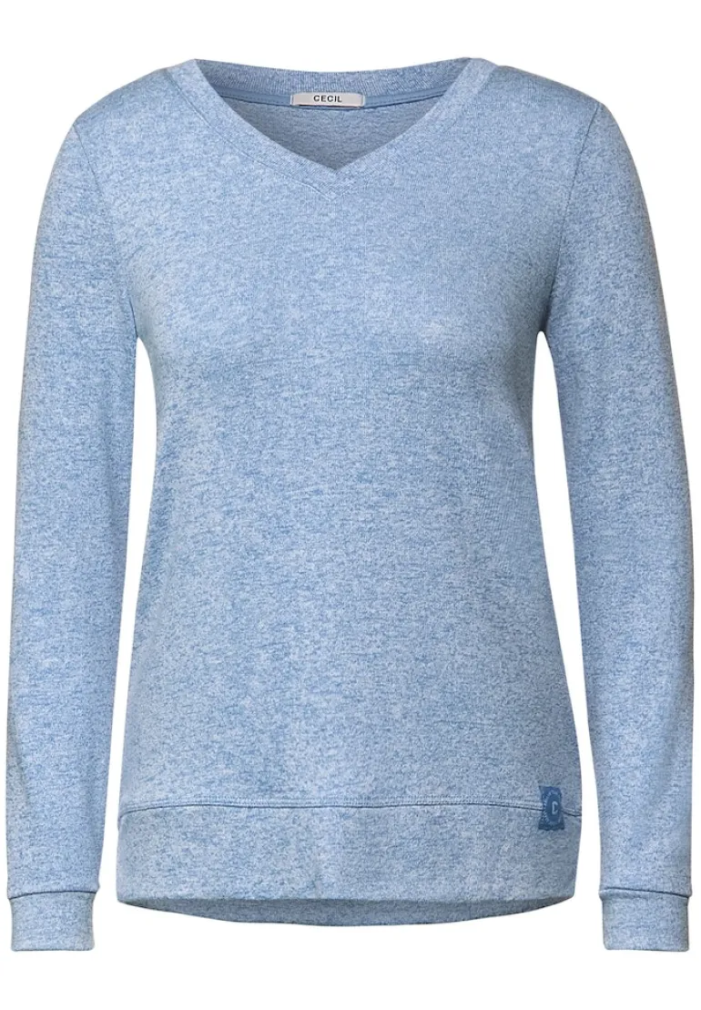 Langarmshirt in Unifarbe tender blue melange