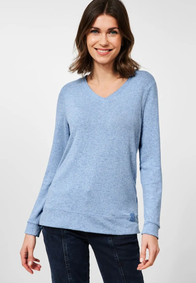 Langarmshirt in Unifarbe tender blue melange