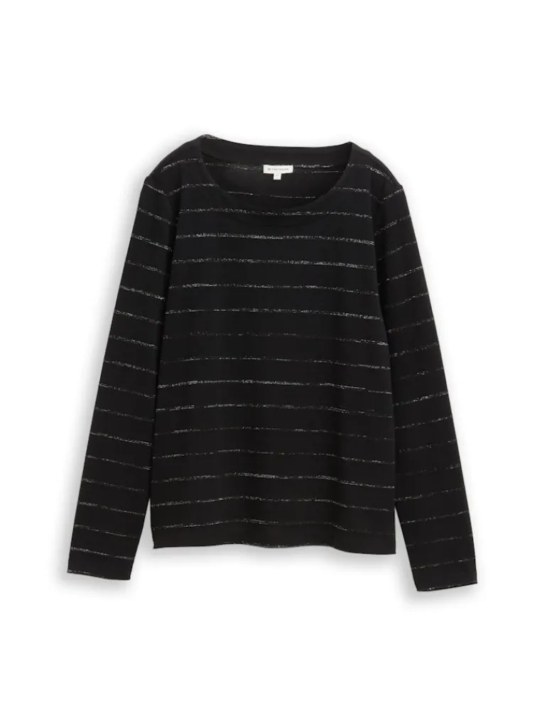 Langarmshirt mit Glitzer-Streifenmuster black stripe with lurex
