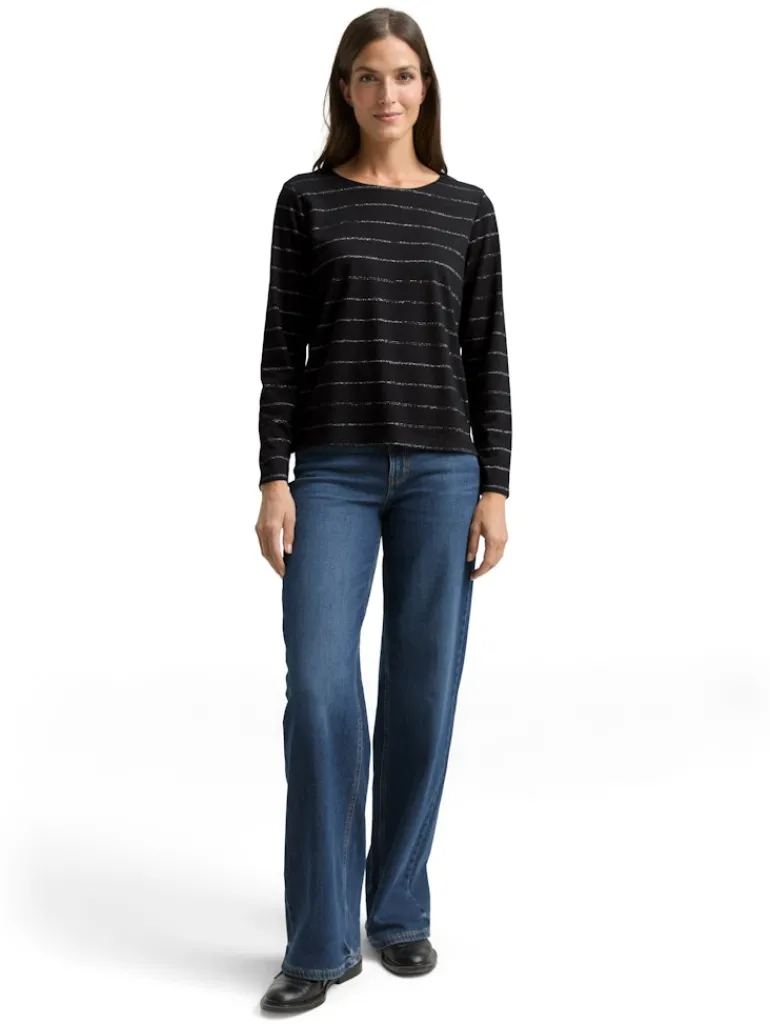 Langarmshirt mit Glitzer-Streifenmuster black stripe with lurex