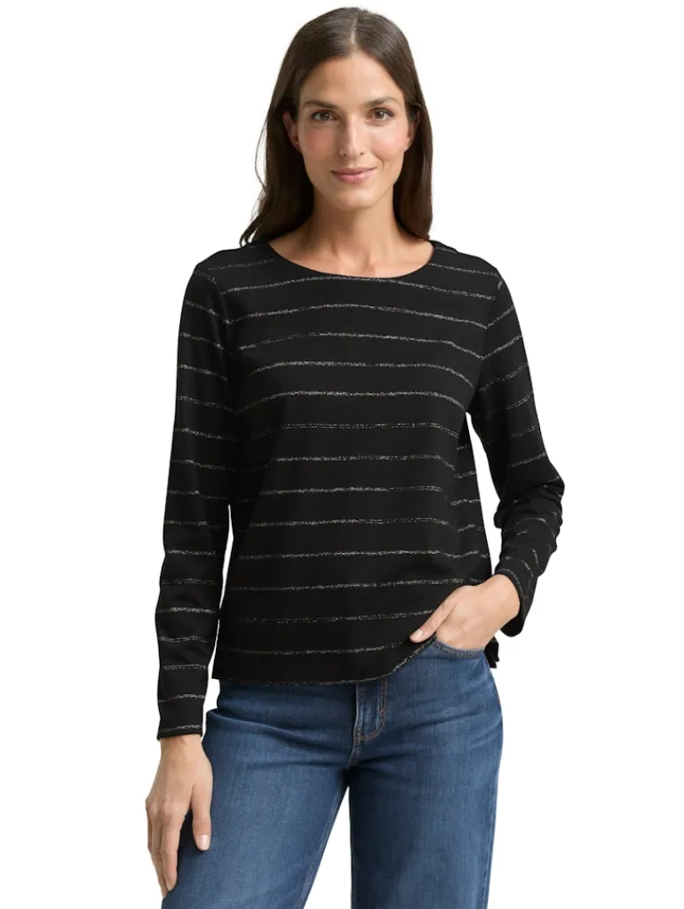 Langarmshirt mit Glitzer-Streifenmuster black stripe with lurex