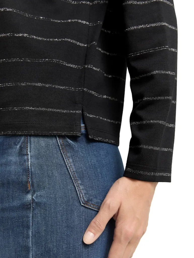 Langarmshirt mit Glitzer-Streifenmuster black stripe with lurex