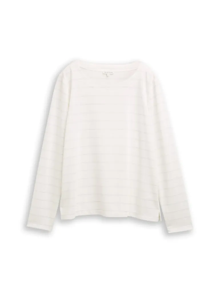Langarmshirt mit Glitzer-Streifenmuster white stripe with lurex