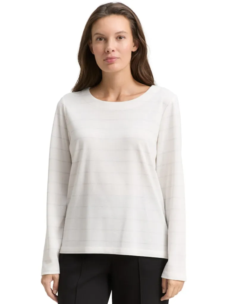 Langarmshirt mit Glitzer-Streifenmuster white stripe with lurex