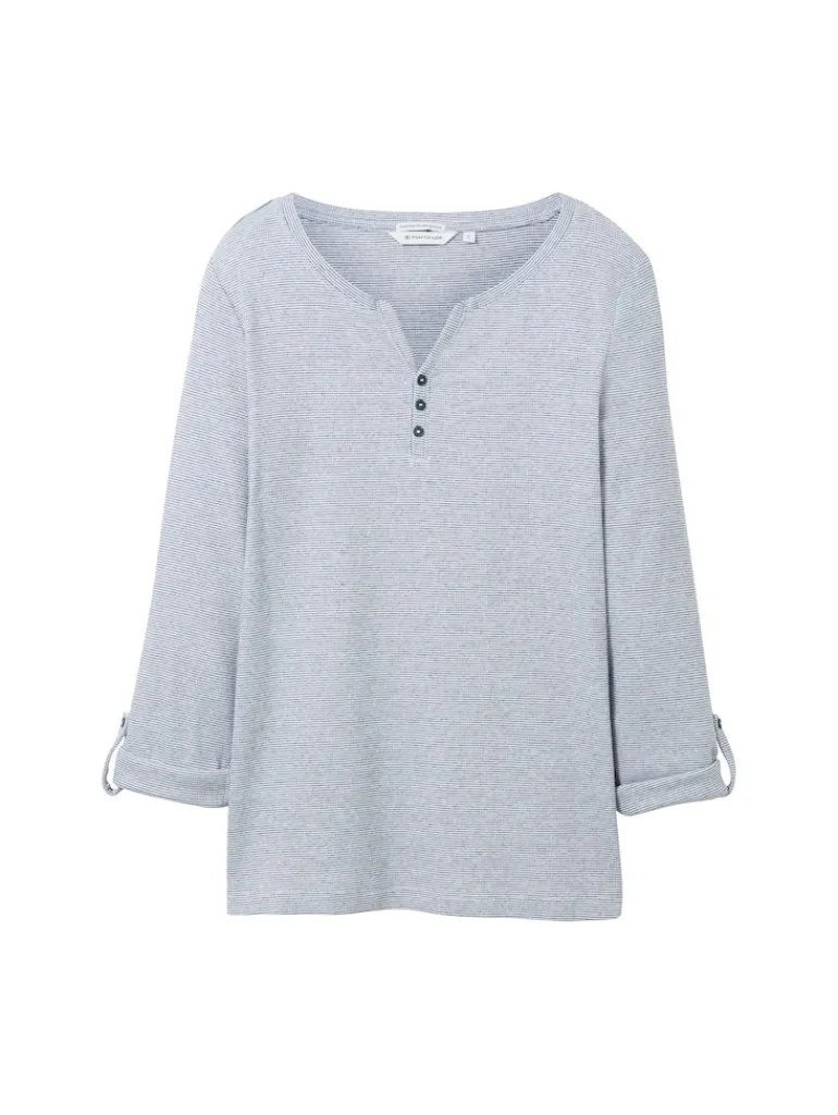 Langarmshirt mit Turn-Up-Funktion offwhite navy small stripe