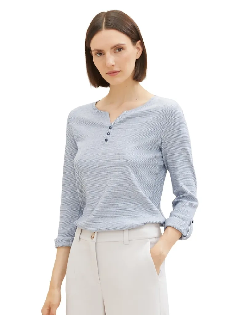 Langarmshirt mit Turn-Up-Funktion offwhite navy small stripe
