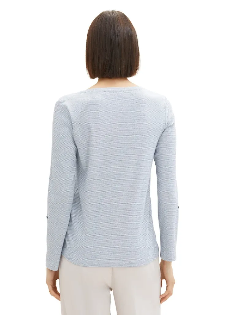Langarmshirt mit Turn-Up-Funktion offwhite navy small stripe