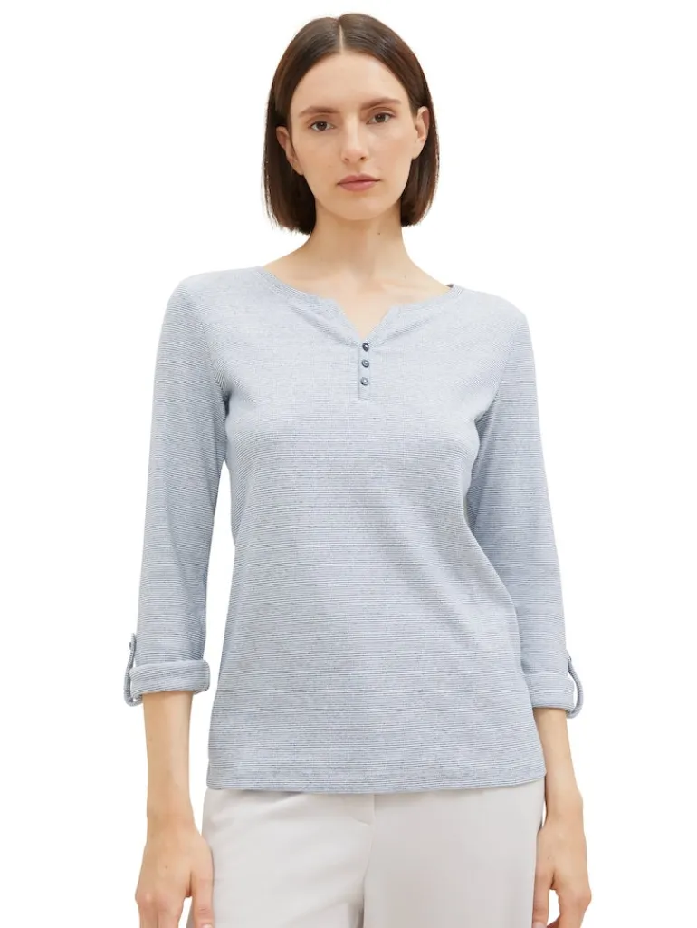Langarmshirt mit Turn-Up-Funktion offwhite navy small stripe