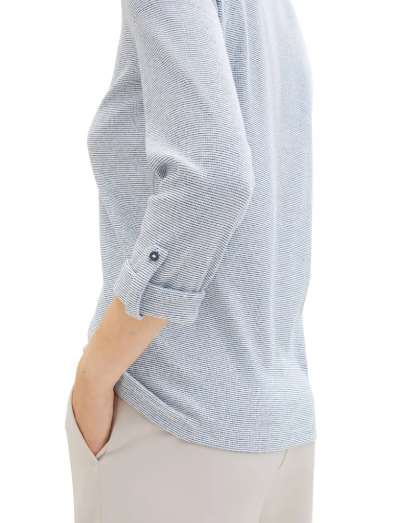 Langarmshirt mit Turn-Up-Funktion offwhite navy small stripe