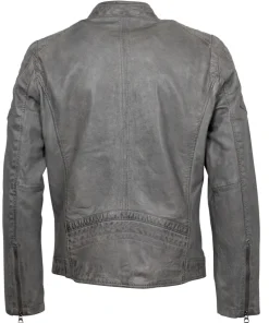 Lederjacke mit Stehkragen grau