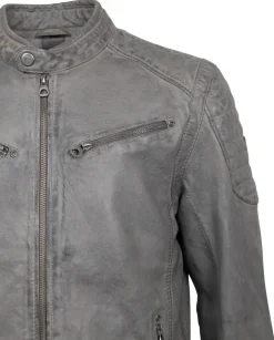 Lederjacke mit Stehkragen grau