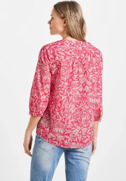 Leichte Print Baumwollbluse strawberry red