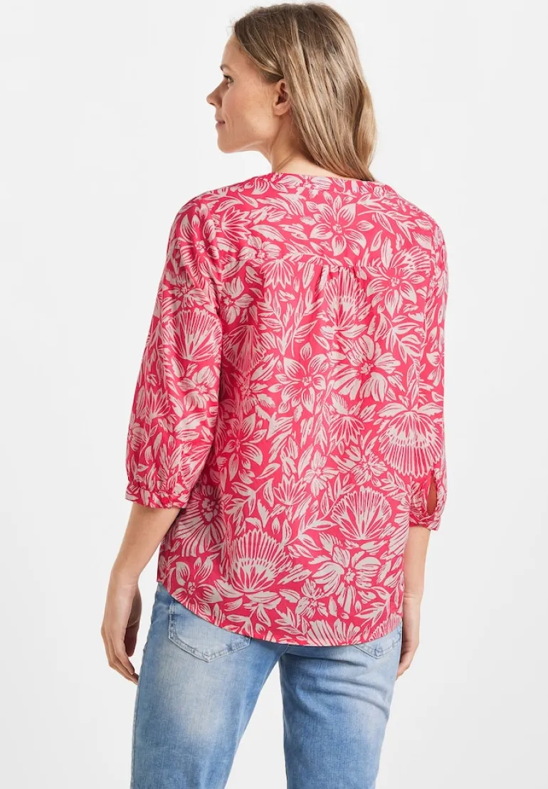 Leichte Print Baumwollbluse strawberry red