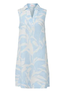 Leinenkleid mit V-Ausschnitt creme , blau