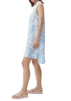 Leinenkleid mit V-Ausschnitt creme , blau