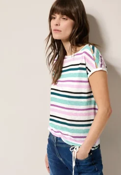 Leinen-Look Streifen-Shirt agave green