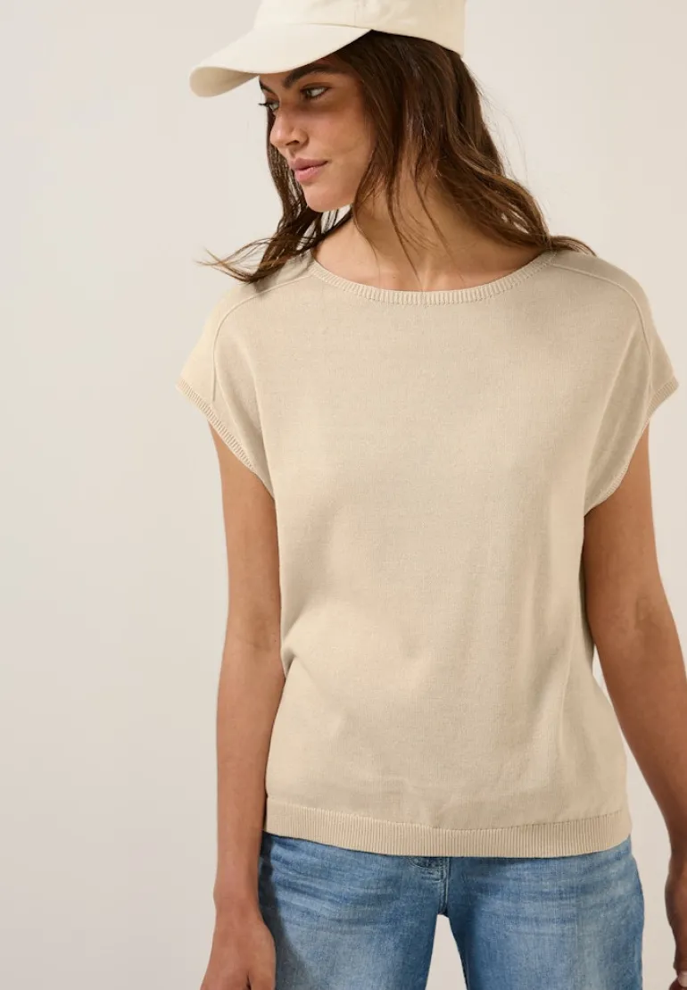Leinen-Look Strickpullover pearl beige melange