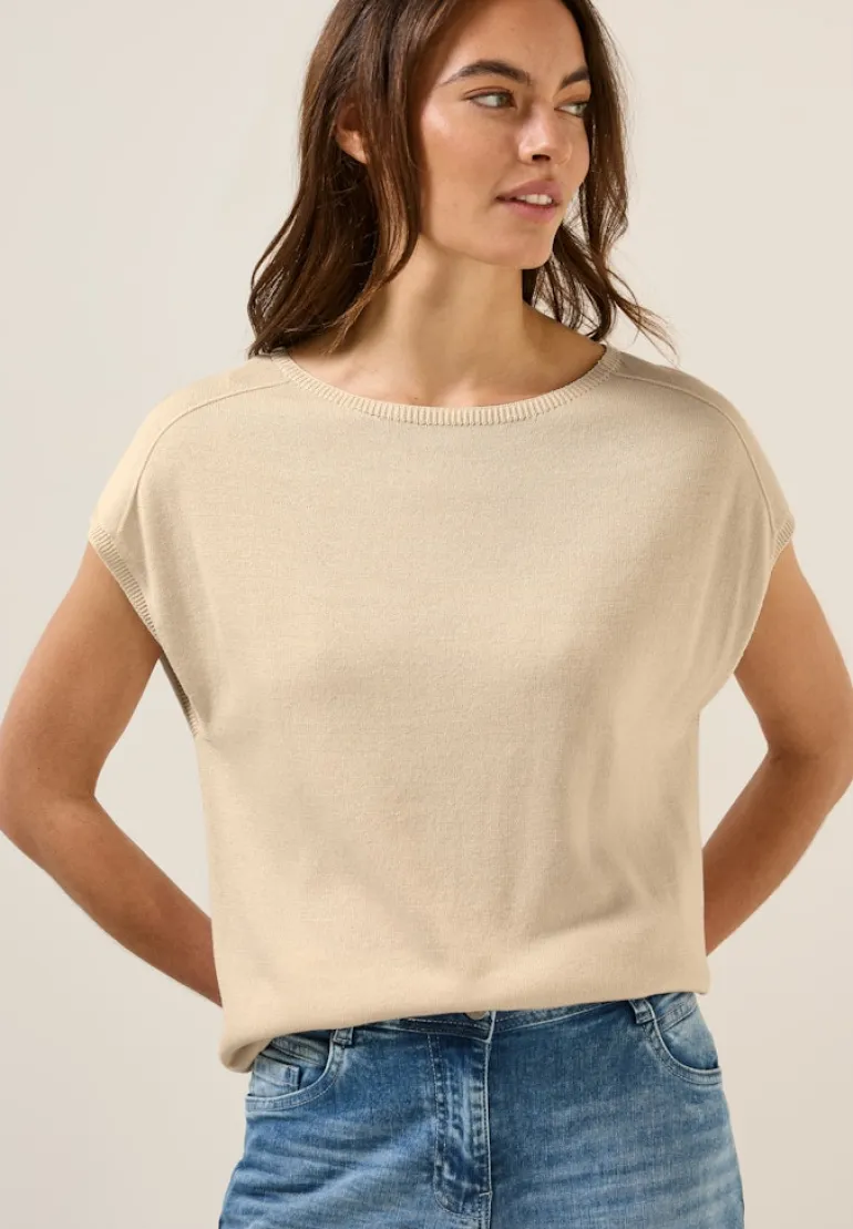 Leinen-Look Strickpullover pearl beige melange
