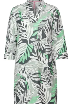 Leinenmix Kleid mit Print soft salvia green