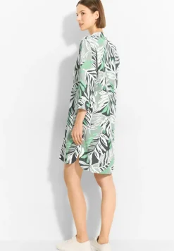 Leinenmix Kleid mit Print soft salvia green