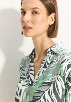 Leinenmix Kleid mit Print soft salvia green