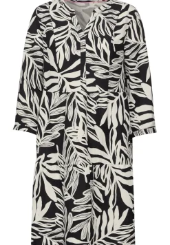 Leinenmix Print Kleid black