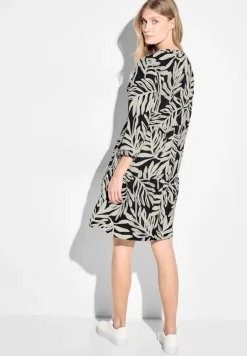 Leinenmix Print Kleid black