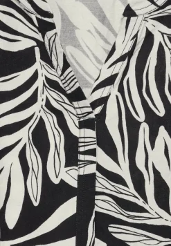 Leinenmix Print Kleid black
