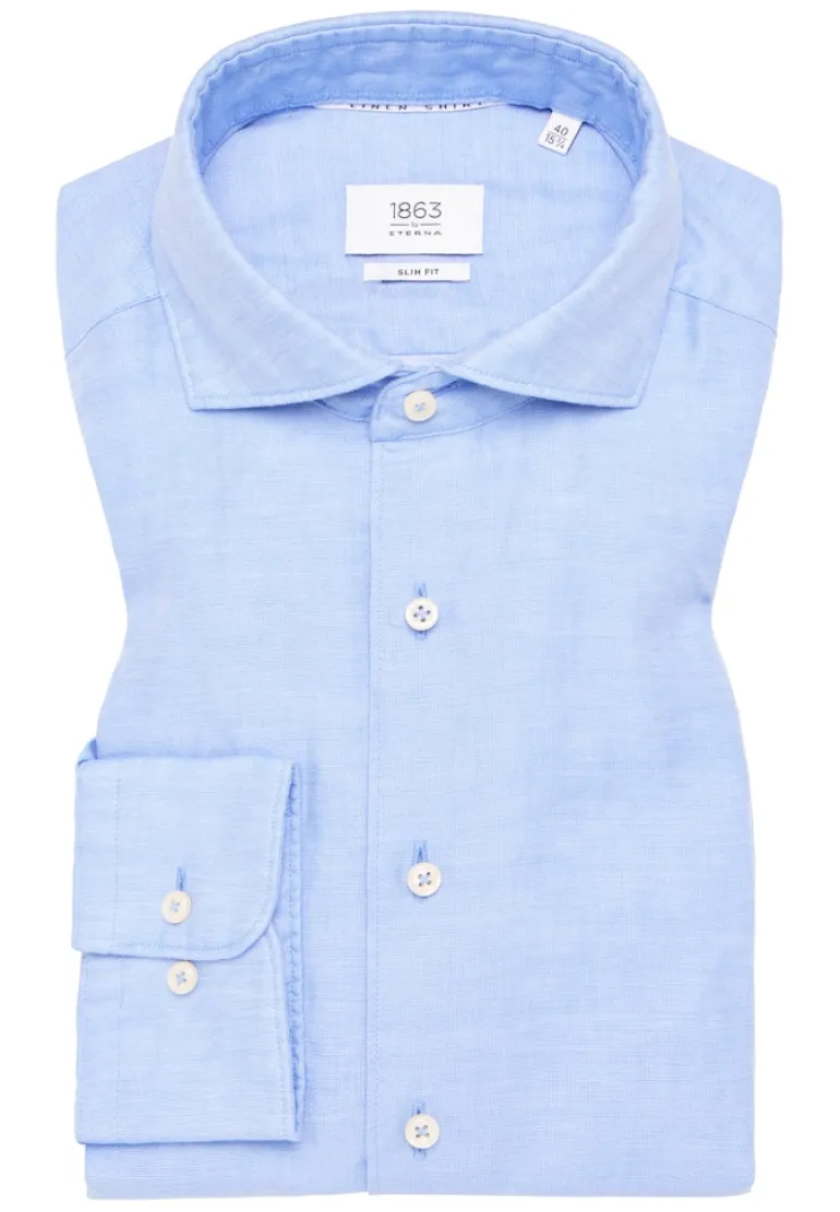 Linen Shirt Twill Langarm azurblau