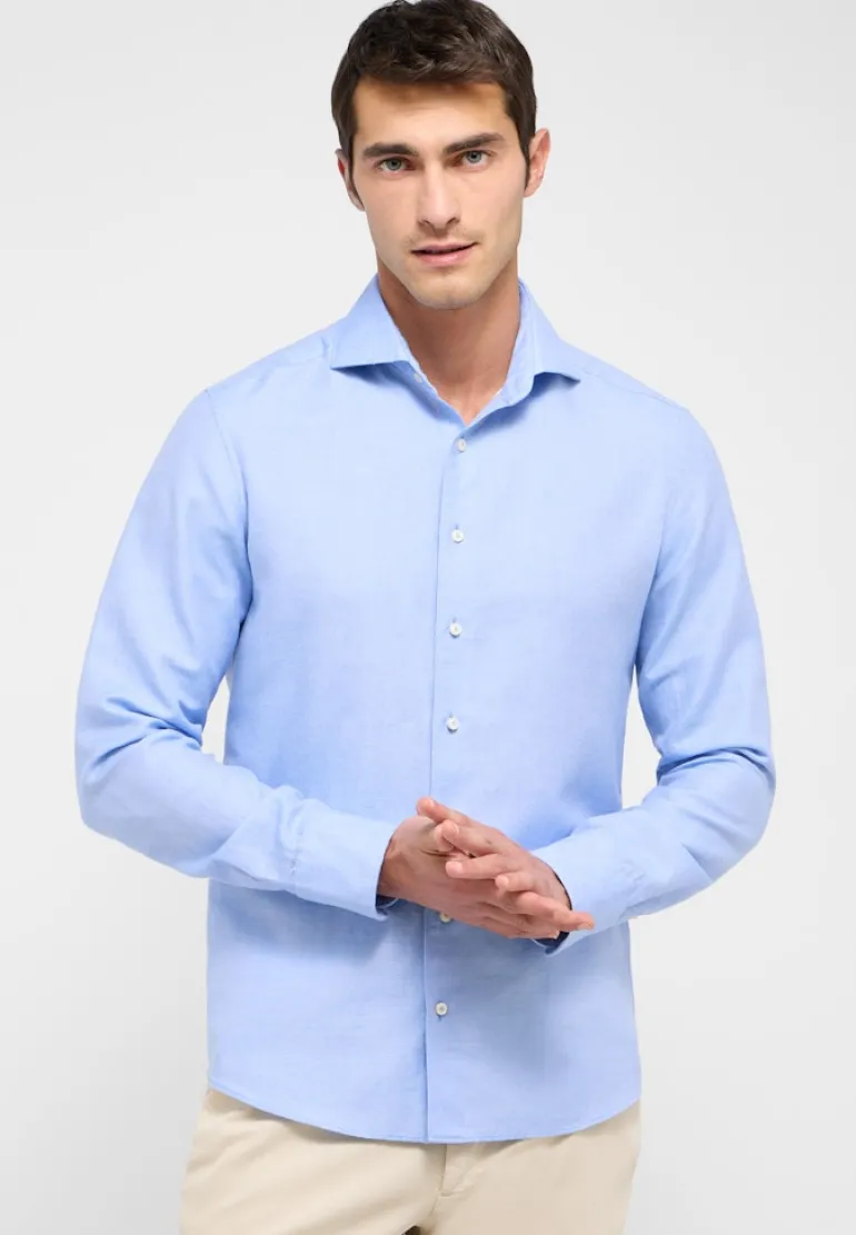 Linen Shirt Twill Langarm azurblau