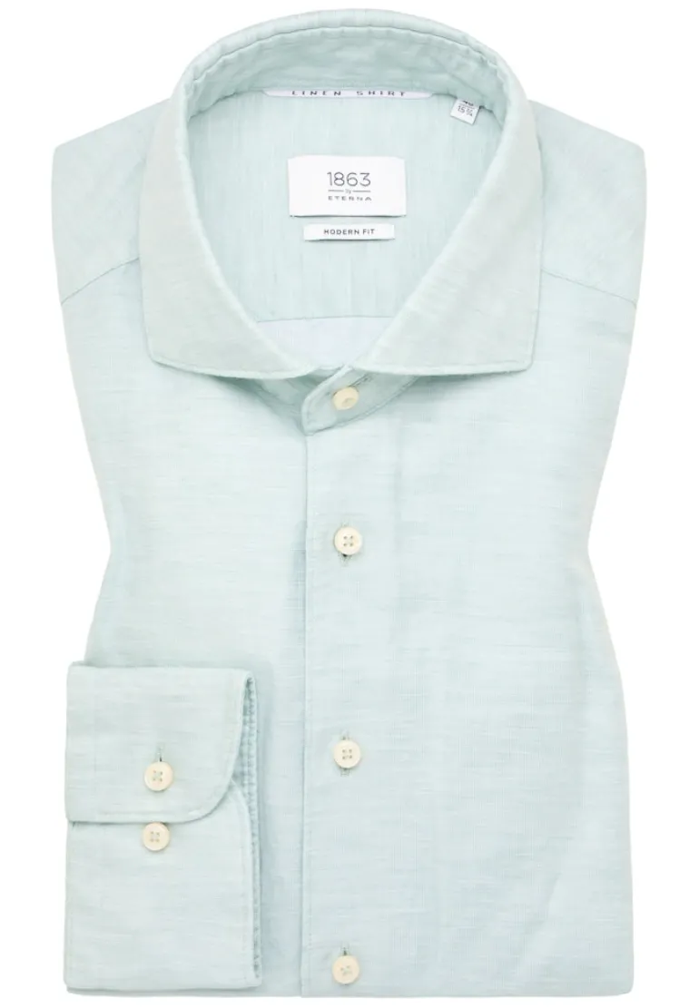 Linen Shirt Twill Langarm türkis