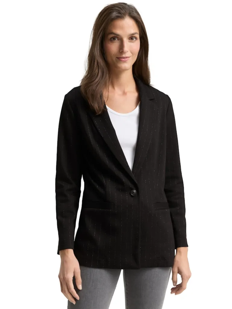 Loose Fit Blazer mit Glitzer-Effekt pinstripe with lurex