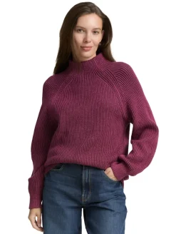 Loose Fit Strickpullover mit Stehkragen red rib structure