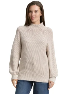 Loose Fit Strickpullover mit Stehkragen soft taupe rib structure