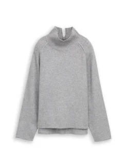 Loose Fit Strickpullover mit Stehkragen medium silver grey melange