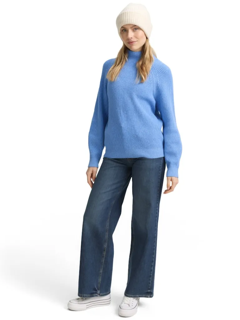 Loose Fit Strickpullover mit Stehkragen light blue knit structure