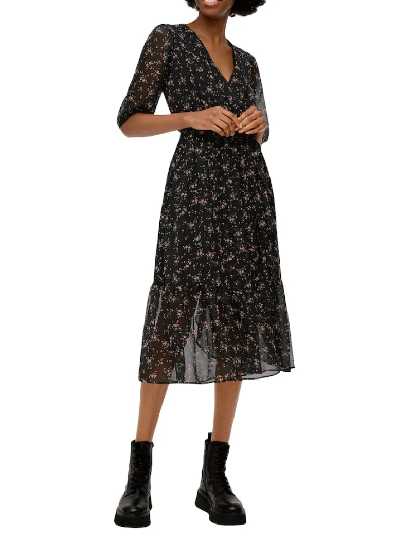 Maxi-Kleid mit All-over-Print schwarz