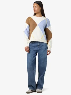 NMARMIE L/S O-NECK ARGYLE KNIT FWD cloud dancer