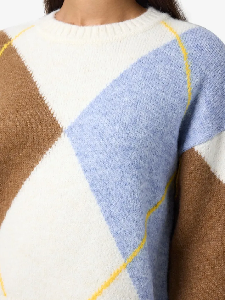 NMARMIE L/S O-NECK ARGYLE KNIT FWD cloud dancer