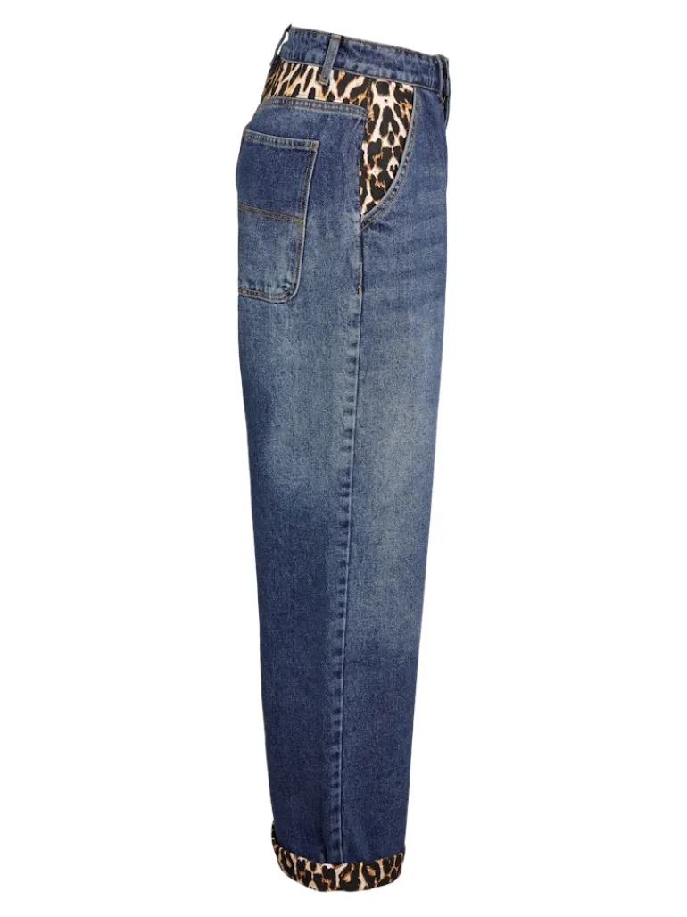 NMCORE NW LEOPATCH WIDE LEG JEAN FO050DB dark blue denim
