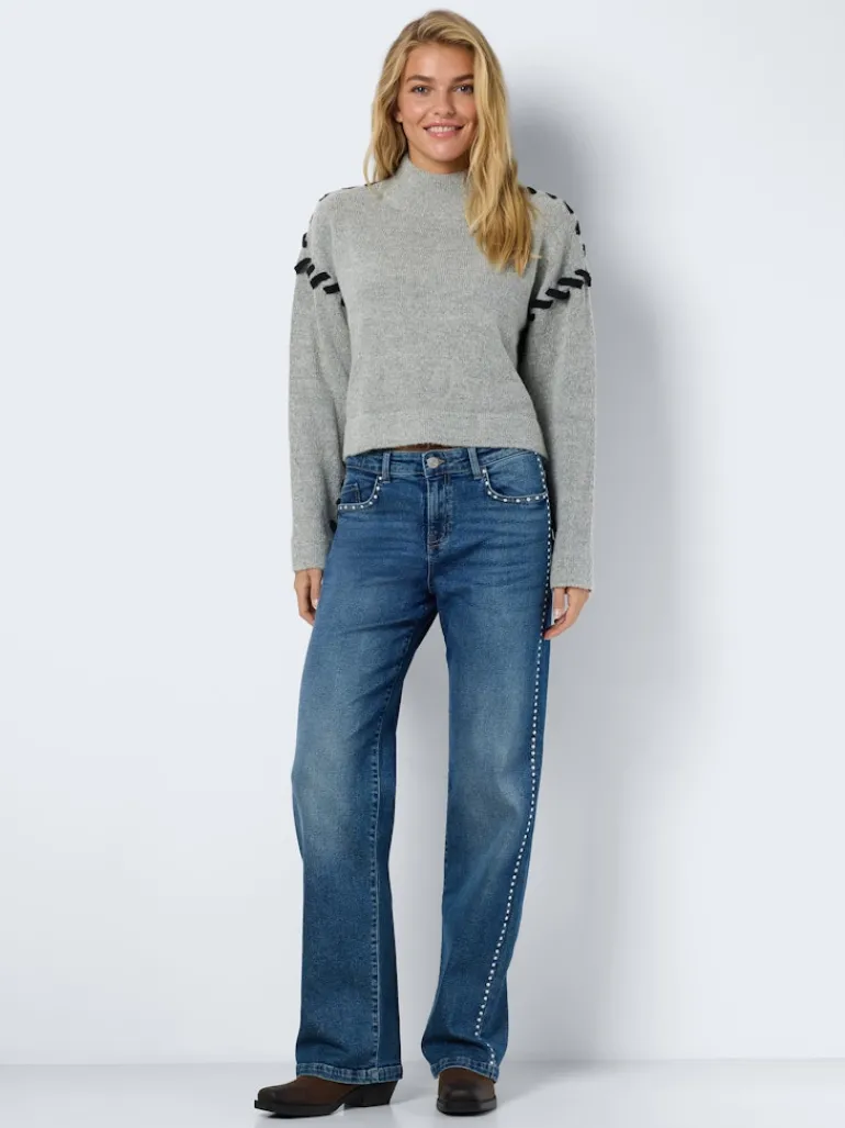 NMYOLANDA NW WIDE LEG STUD JEANS AZ308MB medium blue denim