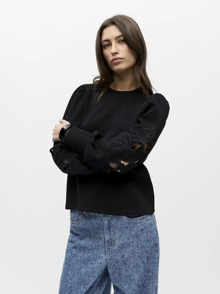 OBJANDREA RE L/S O-NECK CUTOUT TOP DIV black