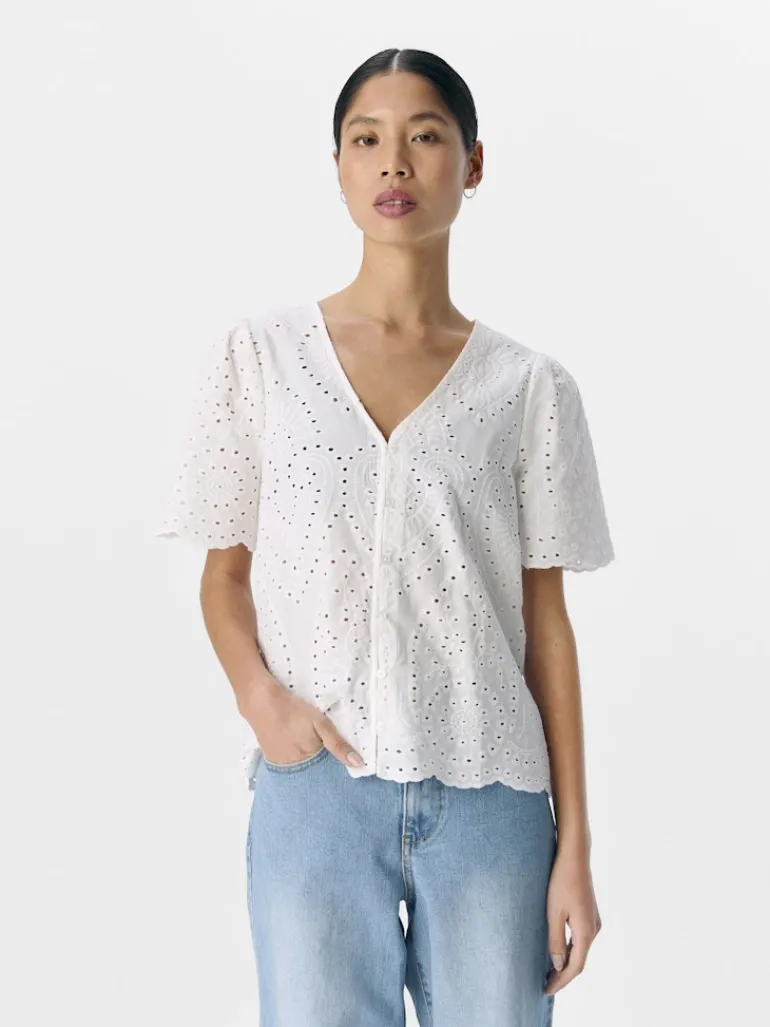 OBJBITTEN S/S RE V-NECK TOP DIV cloud dancer